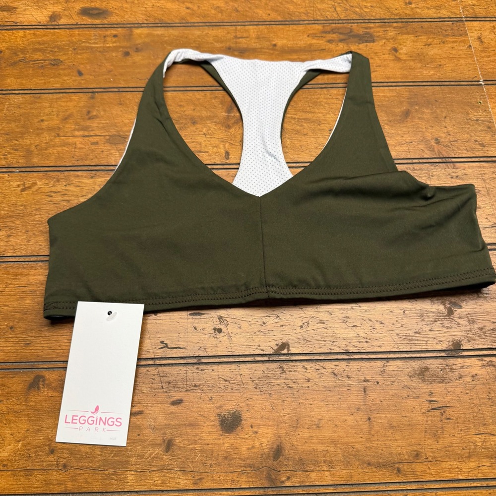 Leggings‎ Park Sports Bra Olive Green Racerback Perforated Back Women's